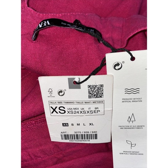 ZARA Pink Linen Faux Wrap Mini Dress Double Straps Tie Back Size XS NWT - Picture 8 of 8